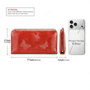 Women's Red Butterfly-Embossed Leather Wallet