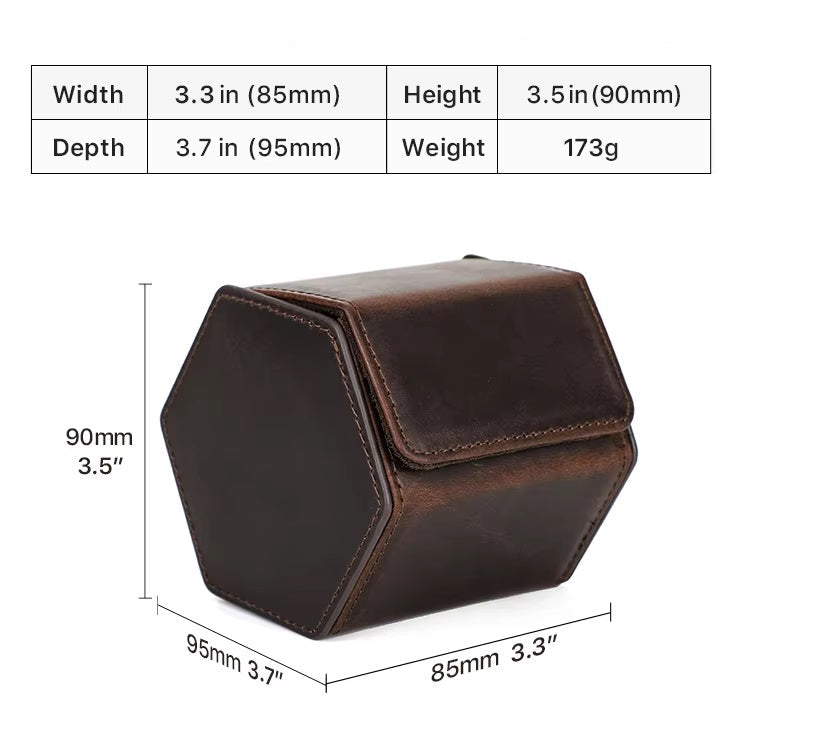 Genuine Leather Hexagonal Design Single Watch Roll Case Holder