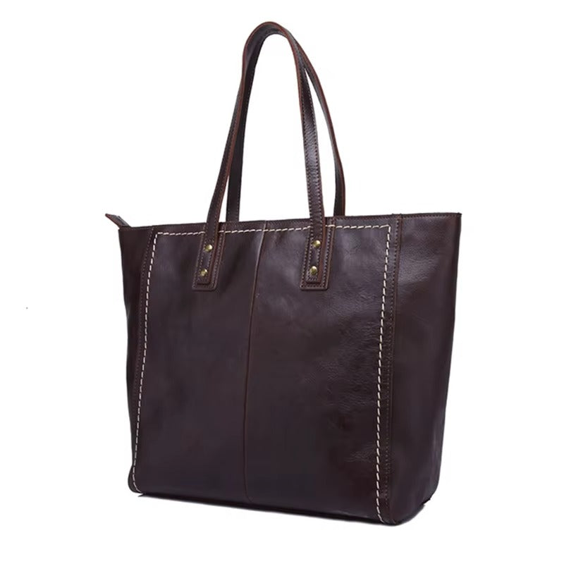 Genuine Brown Leather Tote Bag - Stylish & Spacious for Everyday Use