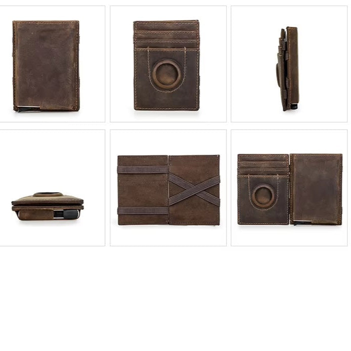 RFID-Blocking Leather Card Holder Wallet with AirTag Slot