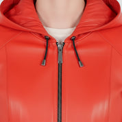 Women's Handmade Hooded A-line Leather Coat