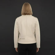 Women's Cream Leather Biker Jacket — Parsons