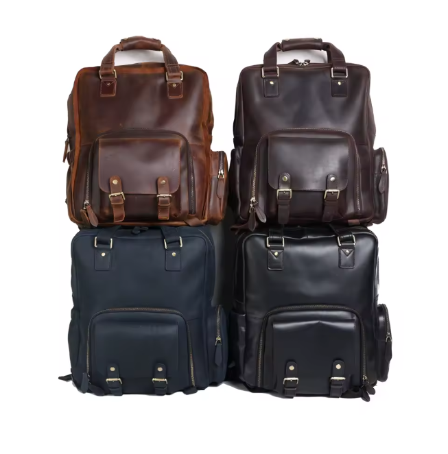 Full-Grain Leather Laptop Backpack with Tripod Holder