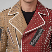 Men's Tan and Red Two-Tone Leather Perfecto Biker Jacket — Morris