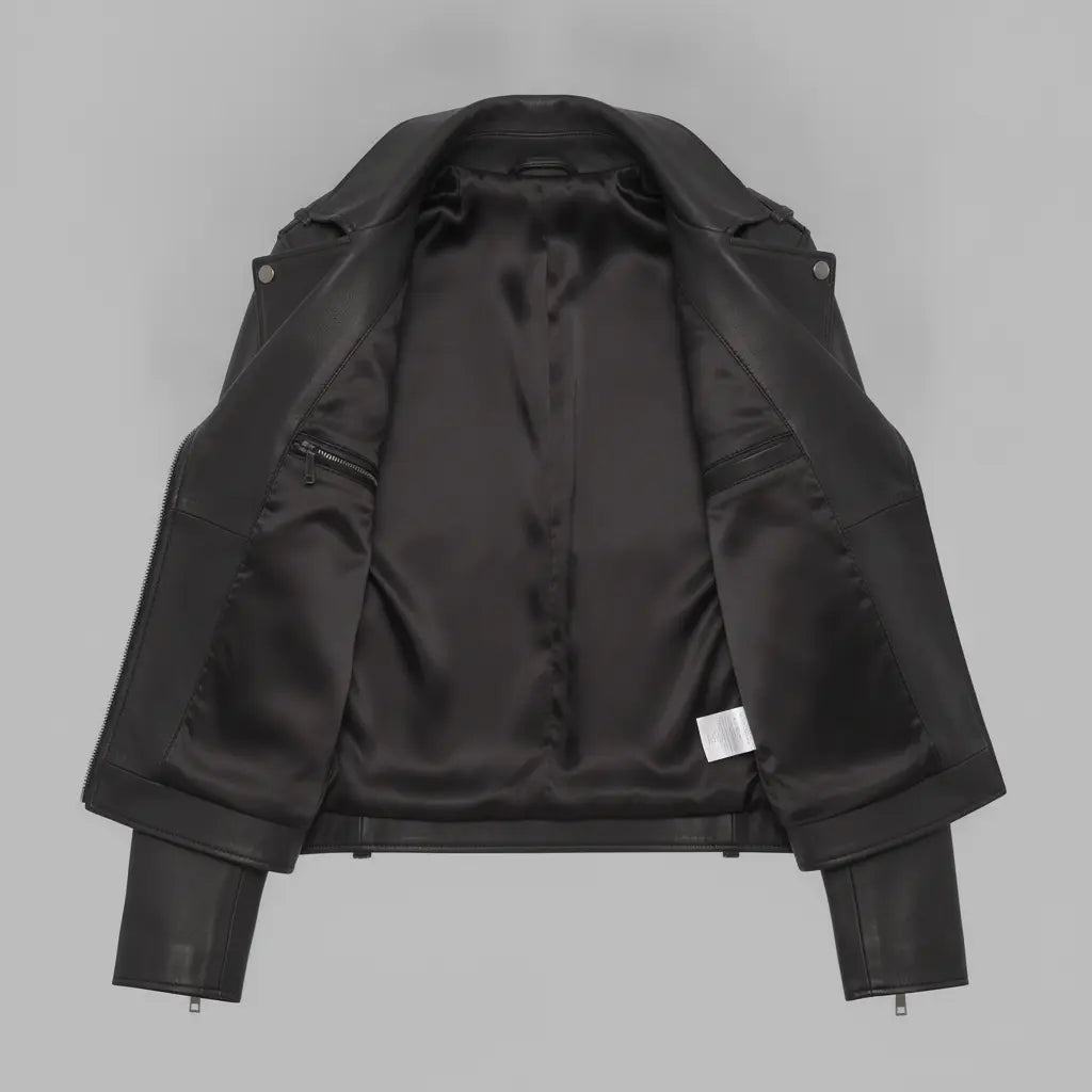Women's Black Leather Biker Jacket — Parsons