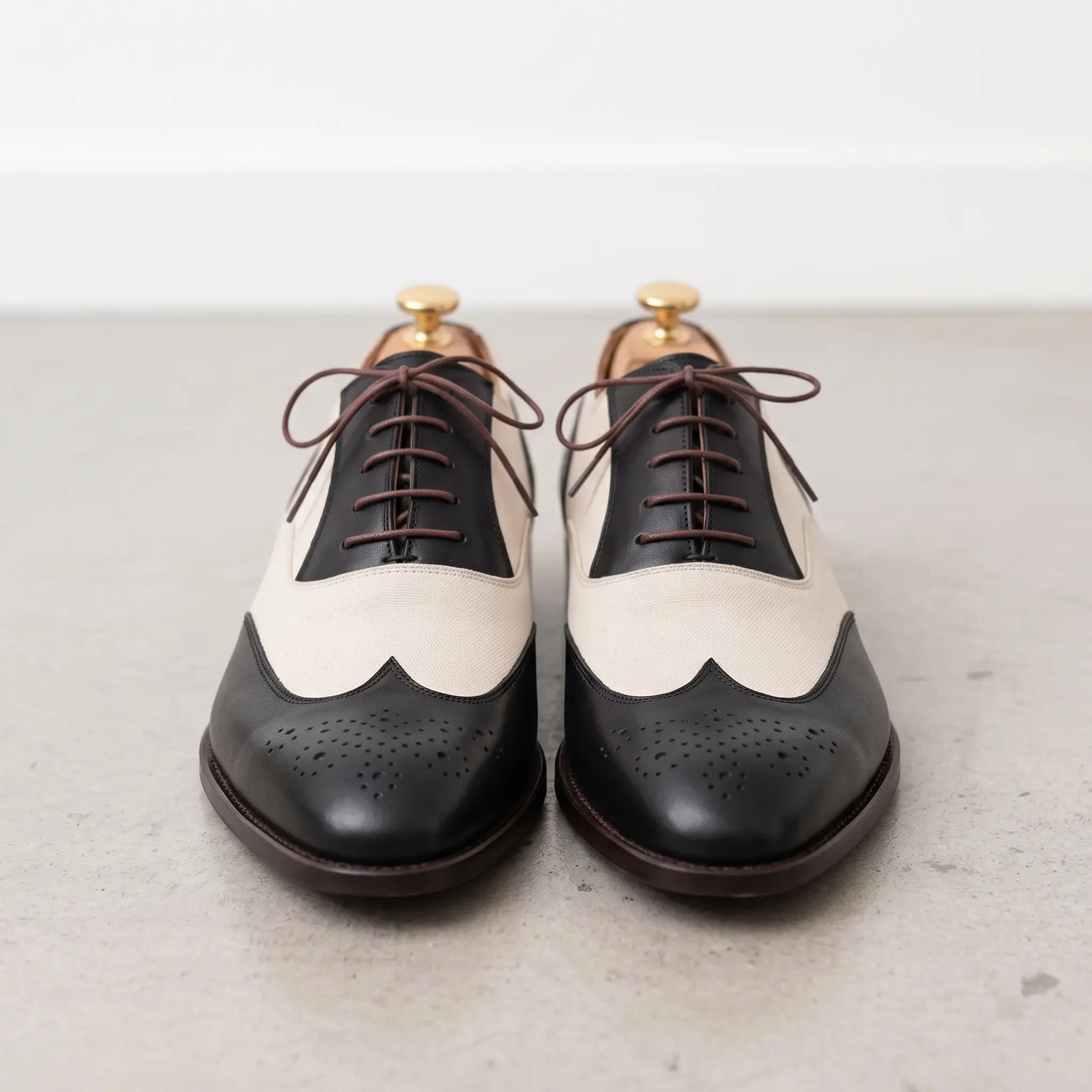 Men's Black and Cream Wingtip Leather Spectator Oxfords — Guildford
