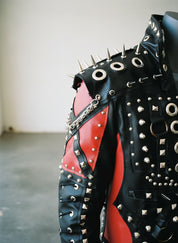 Handmade Men Red and Black Gothic Studded Leather Jacket, Men Studded Jacket