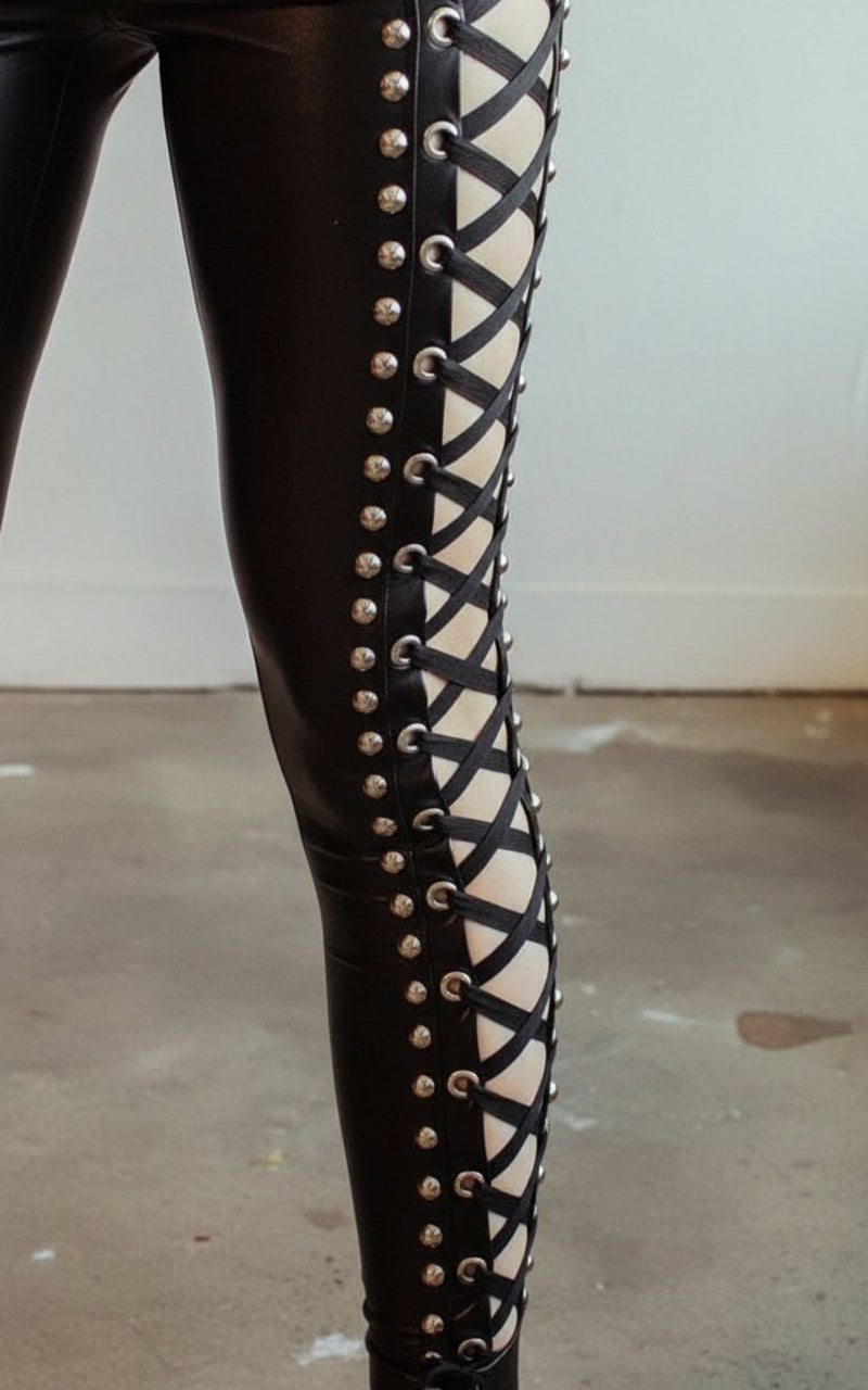 Gothic Women Real Leather Snug Fit stylish Laces Women Pant