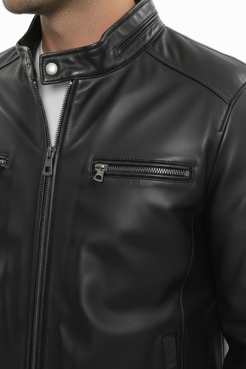 Men's Handmade Cafe Racer Leather Jacket