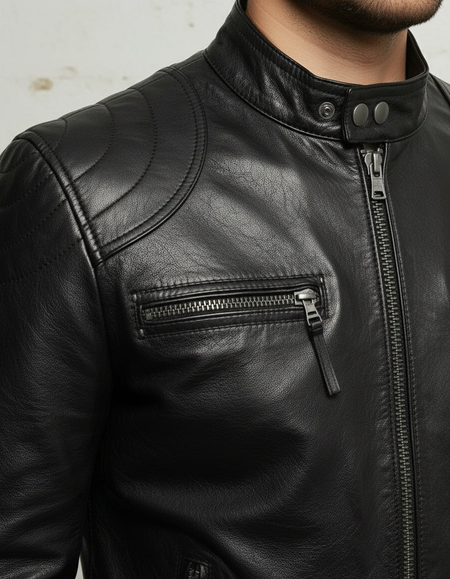 Handmade Men's Fashion Black Leather Jacket, Men Biker Leather Jacket