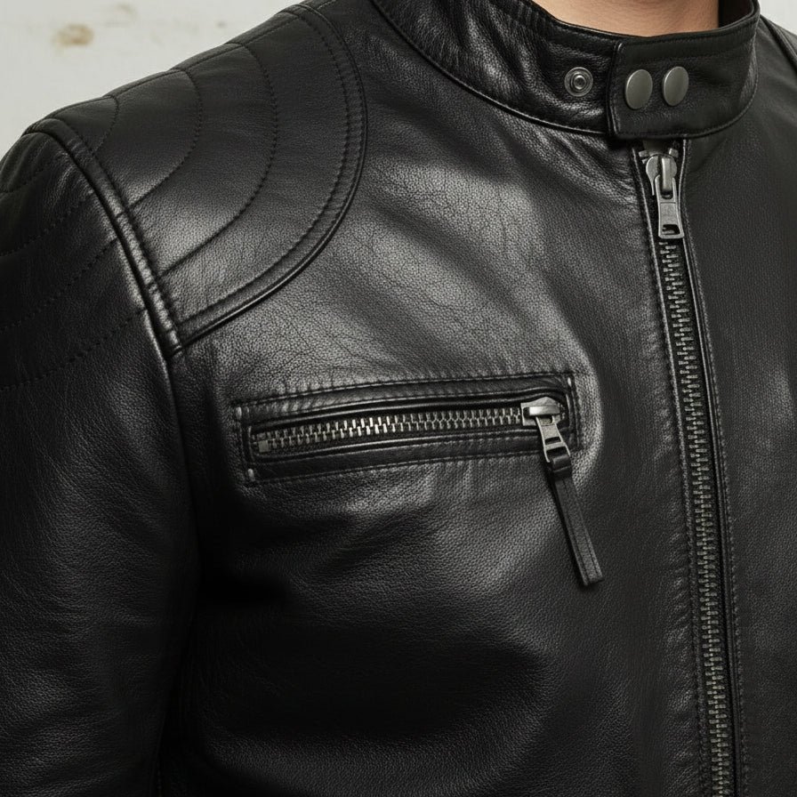 Handmade Men's Fashion Black Leather Jacket, Men Biker Leather Jacket