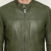 Handmade Men Green Slim Fit Leather Jacket, Real Leather Biker Jacket