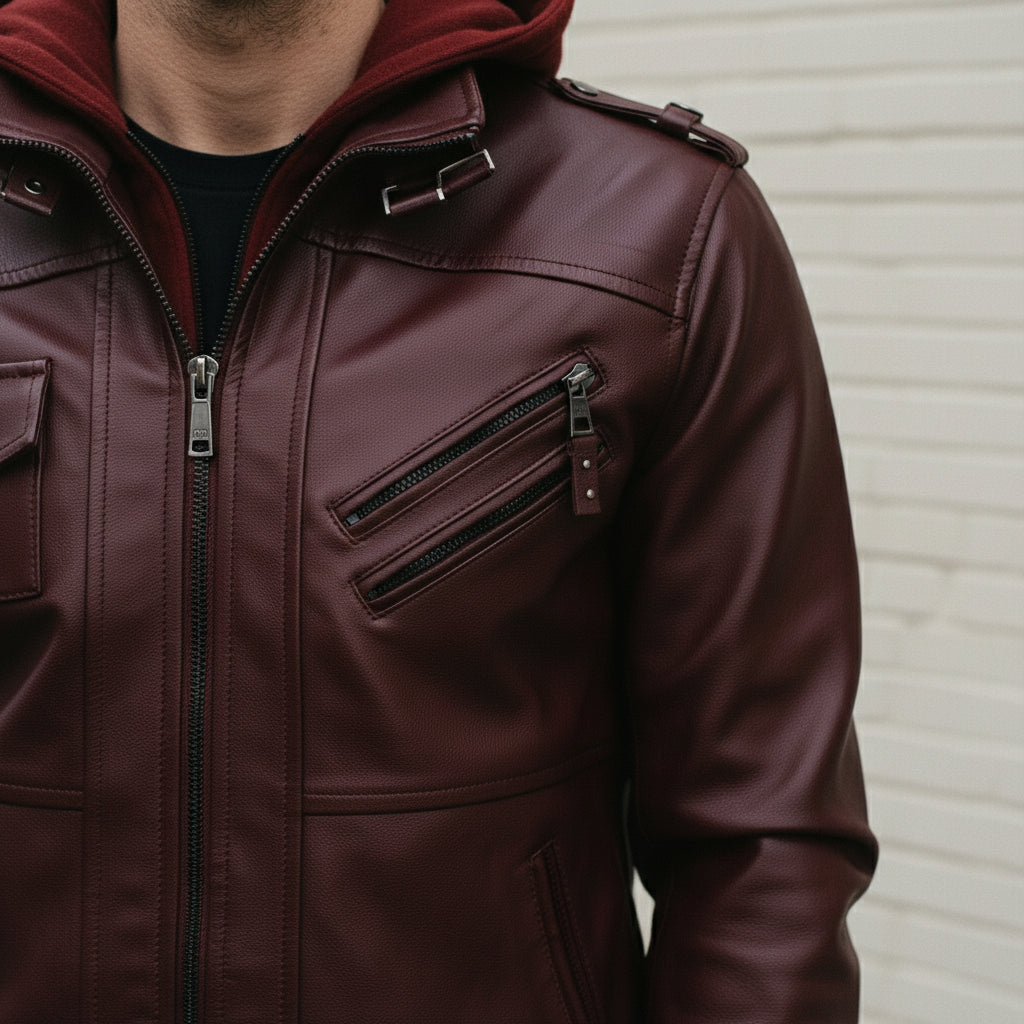 Men's Handmade Maroon Leather Fashion Jacket for Winter Wear