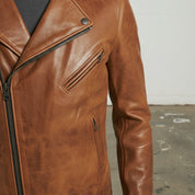 Men's Handmade Tan Brown Leather Brando Jacket, Genuine Brown Leather Biker Jacket
