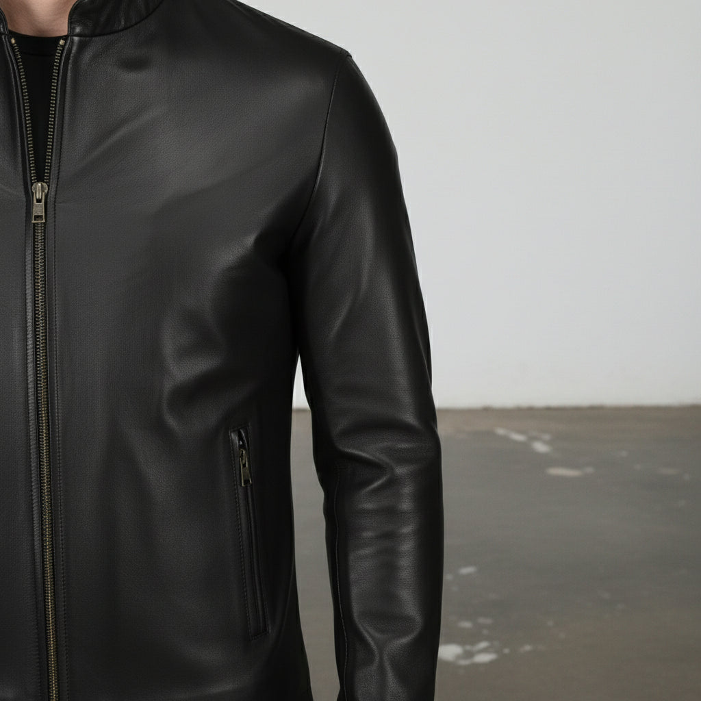 Handmade Men Black Sheep Leather Jacket, Men Motorcycle Jacket, Biker Jacket for Men