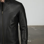 Handmade Men Black Sheep Leather Jacket, Men Motorcycle Jacket, Biker Jacket for Men