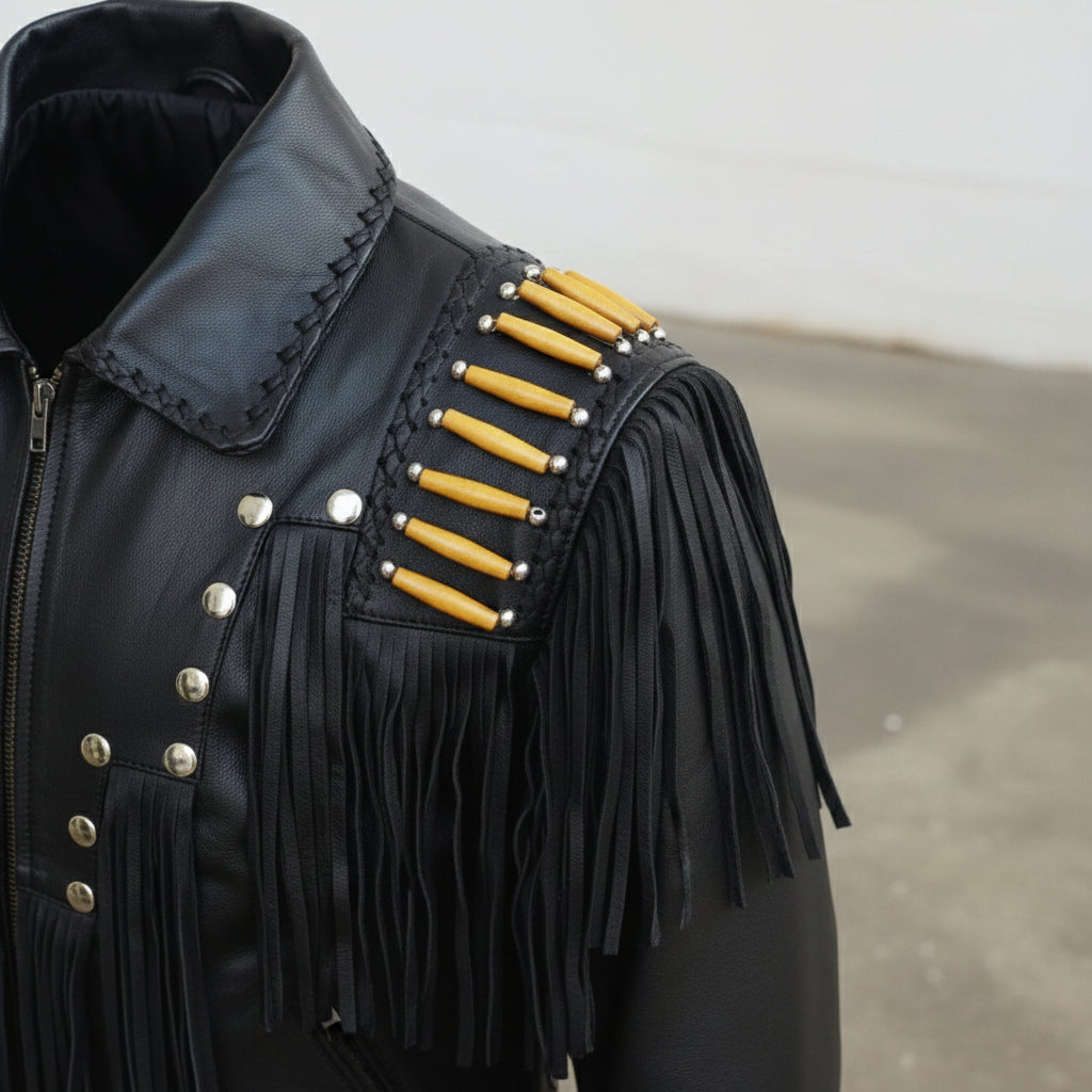 Handmade Men's Black Western suede Leather Cowboy Jacket