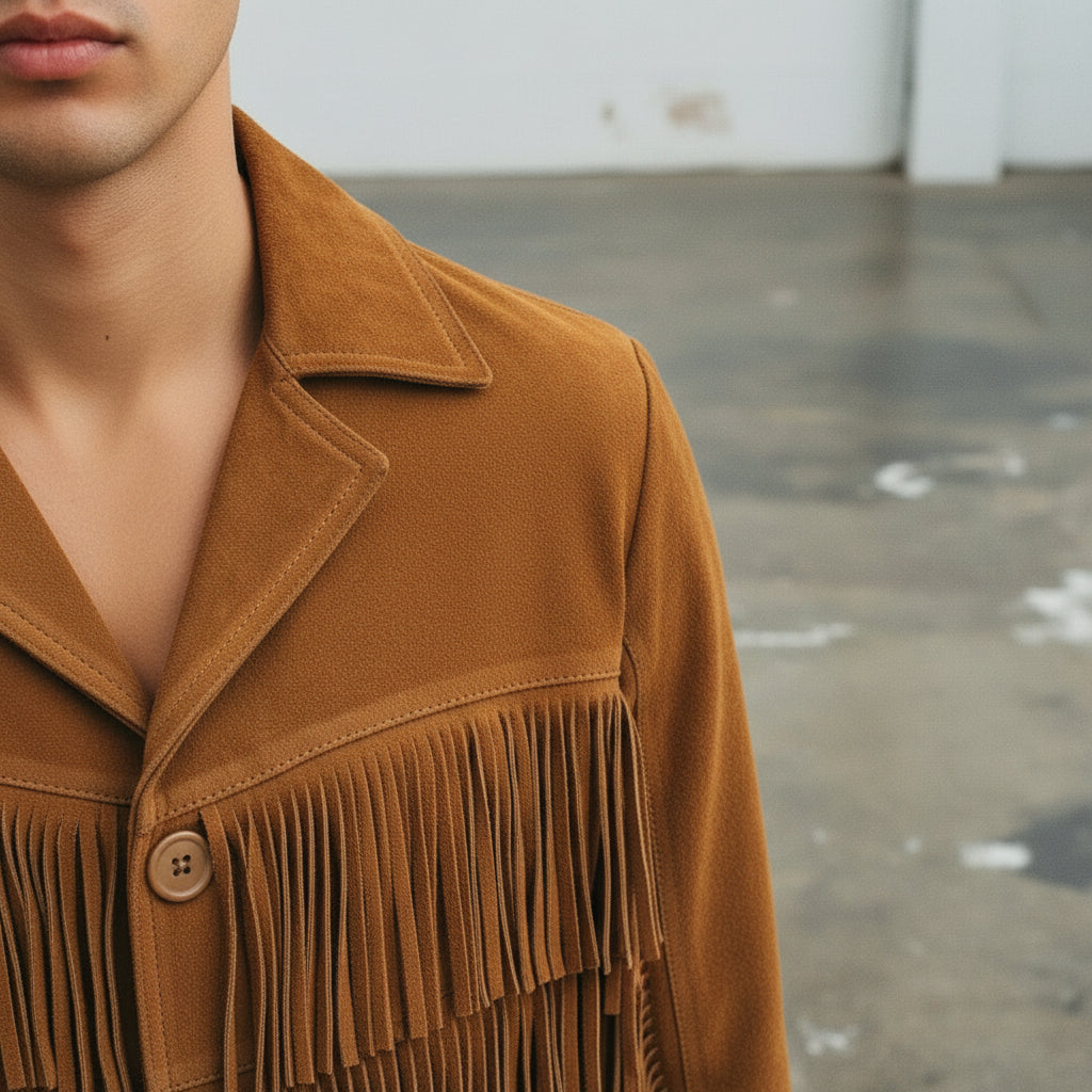 Handmade Men’s Brown Suede Casual Western Fringe Jacket