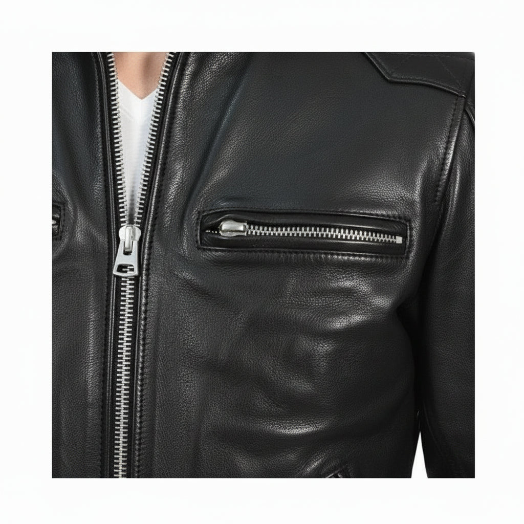 Handmade Men Black Leather Motorcycle, Winter Fashion Leather Jacket