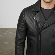 Men's Handmade Black Genuine Leather Jacket Slim Fit Zip Closure Vintage Style