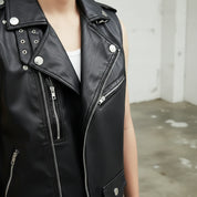 Men's Black Belted Vest Leather Jacket