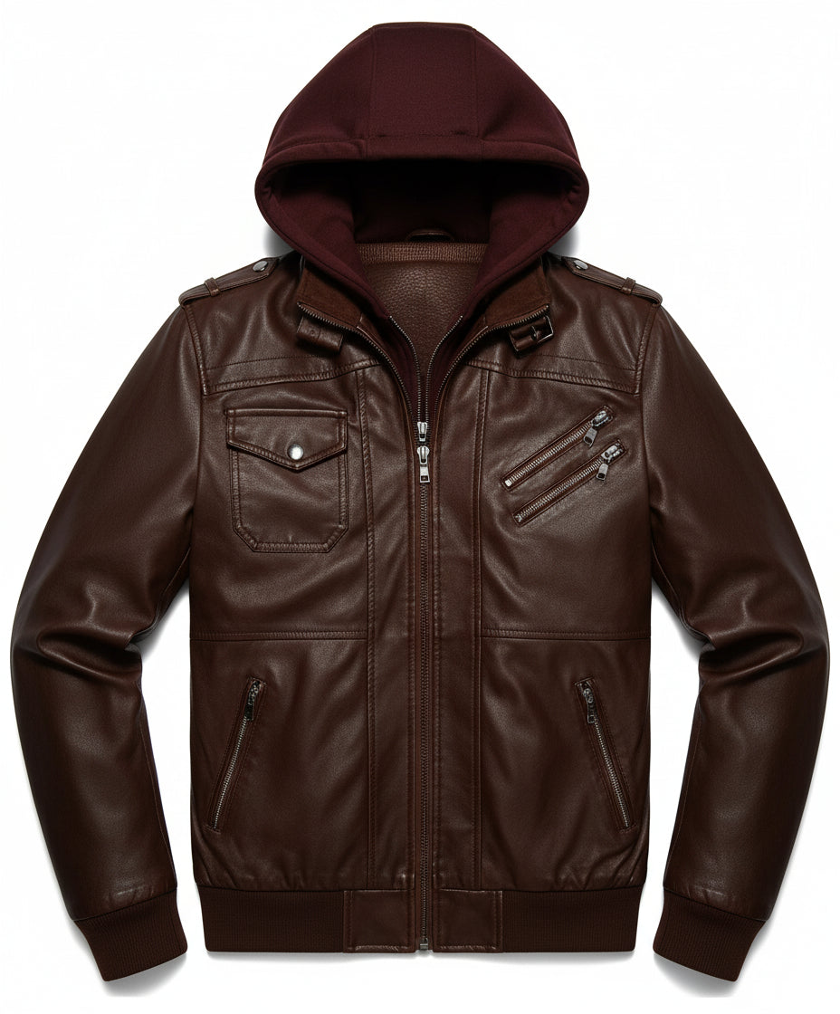 close-up-lay-flat - Antique Brown Leather Fashion Jacket for Men, Winter Leather Apparel,