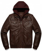 close-up-lay-flat - Antique Brown Leather Fashion Jacket for Men, Winter Leather Apparel,