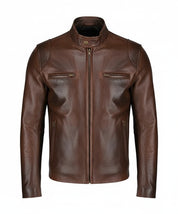 close-up-lay-flat - Classic Men antique Brown leather bomber jacket, Men biker leather jacket