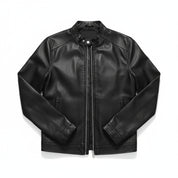 close-up-lay-flat - Made to order Men black Slim fit leather jacket, black biker jacket for men