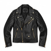 close-up-lay-flat - Man Black Motorcycle Fashion Leather Jacket Men Biker Style Fashion Jacket