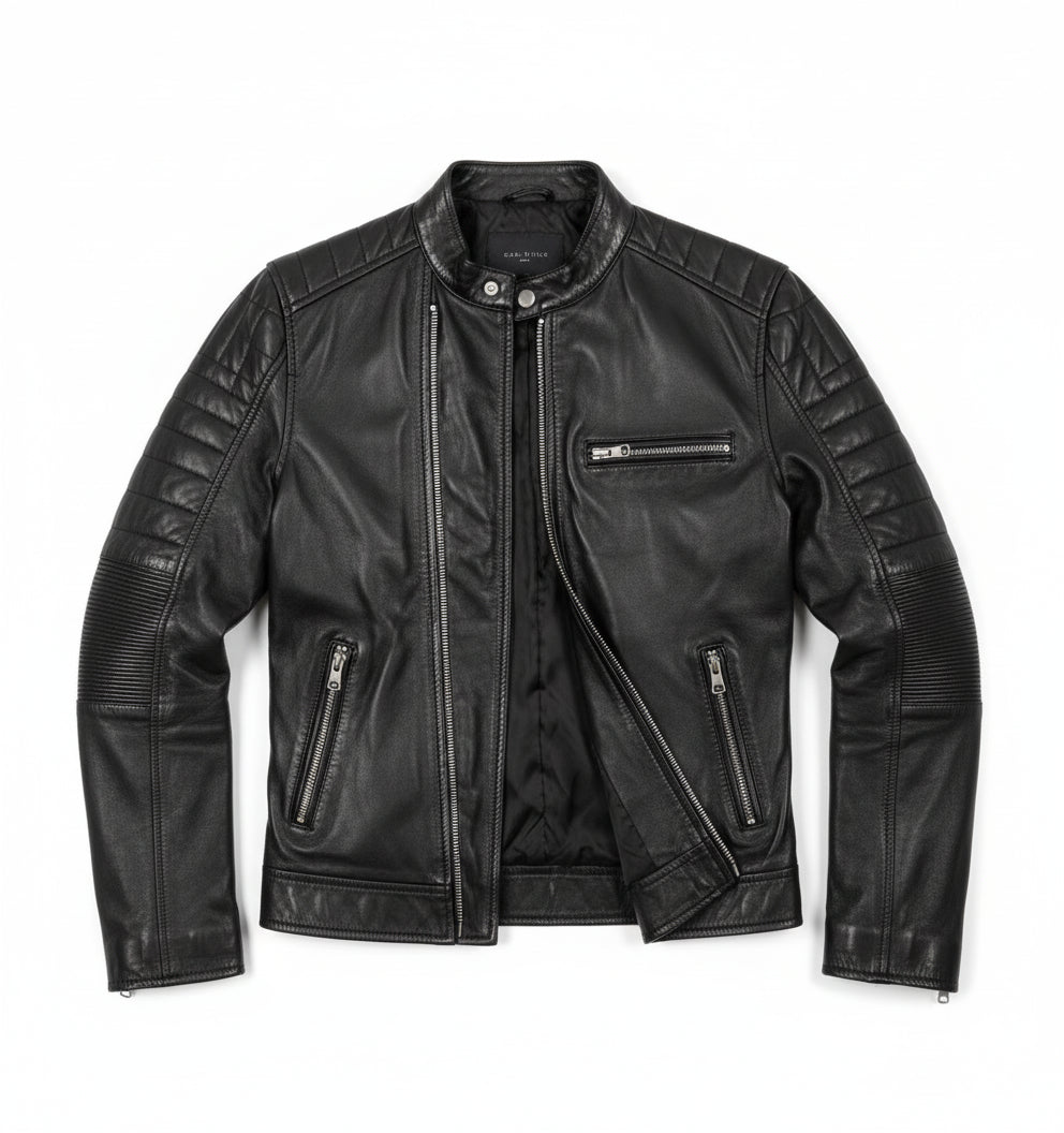 close-up-lay-flat - Men black brando leather jacket, Black biker jacket, Motorcycle jacket mens