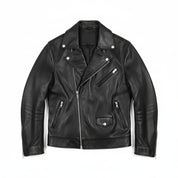 close-up-lay-flat - Men Black Leather Biker Jacket, Mens wide collar jacket , Mens Jackets