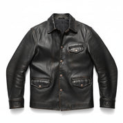 close-up-lay-flat - Men Black Leather Coat Jacket, Winter Men Fashion Leather Apparel, Bikers