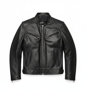 close-up-lay-flat - Men black Leather Motorcycle Jacket, Black biker leather Jacket