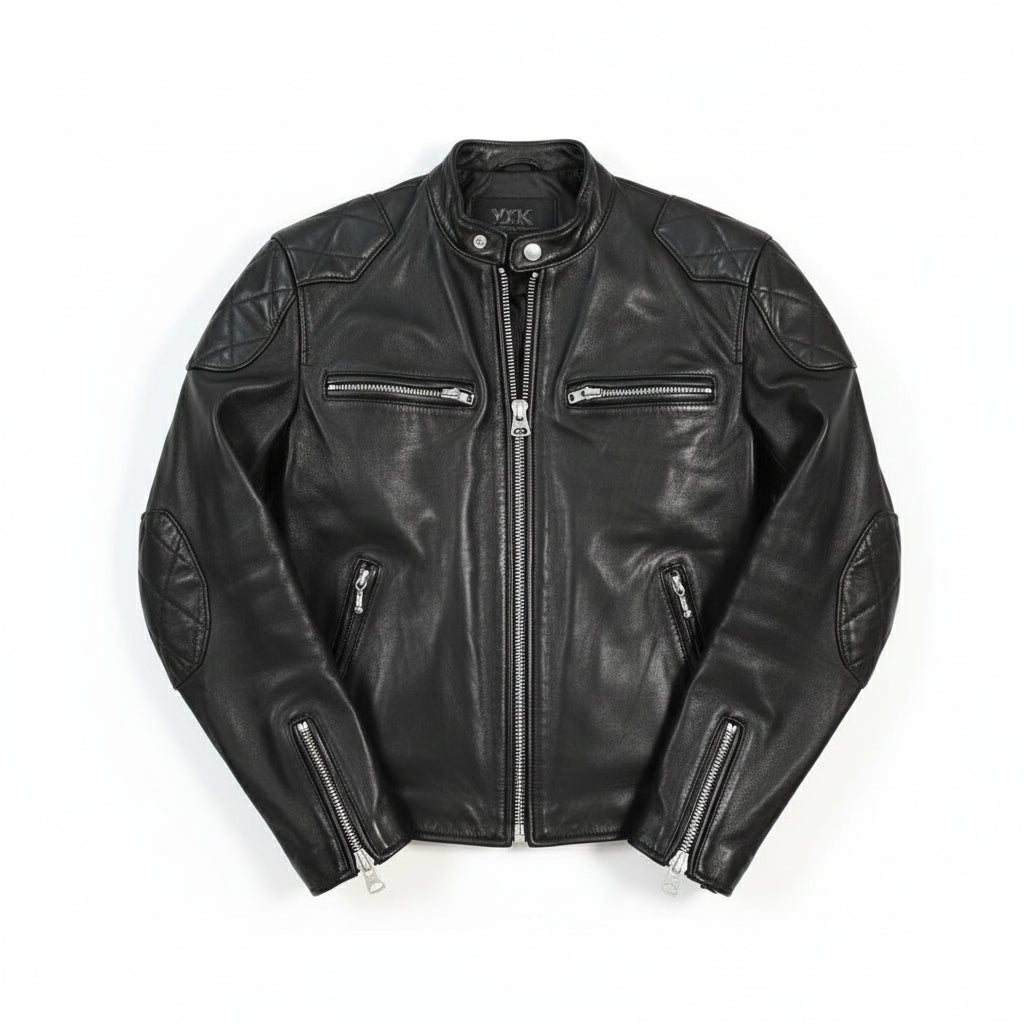 close-up-lay-flat - Men Black Leather Motorcycle, Winter Fashion Leather Jacket