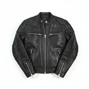 close-up-lay-flat - Men Black Leather Motorcycle, Winter Fashion Leather Jacket