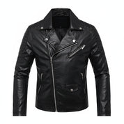 close-up-lay-flat - Men Black Leather Slim fit Biker Jacket, Men Leather Outerwear for Racers