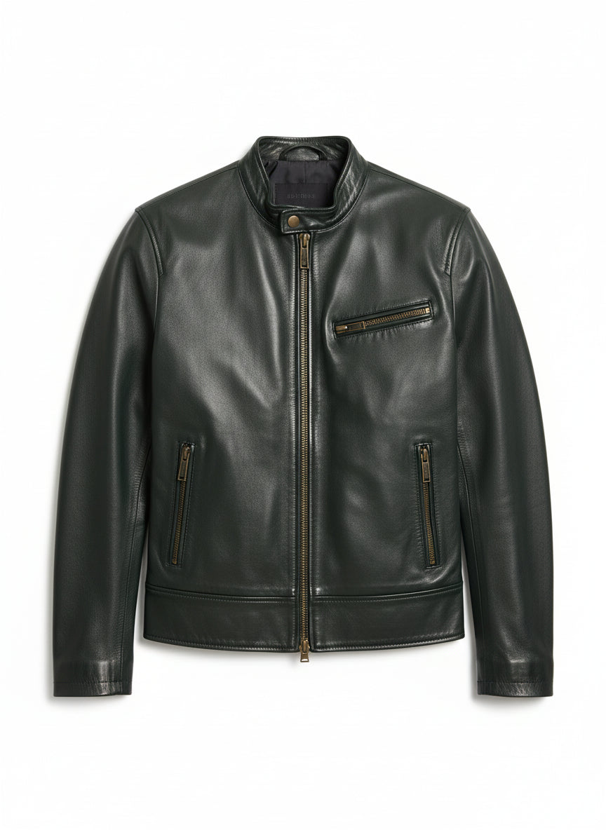 close-up-lay-flat - Men Black leather slim fit jacket, Men biker jacket, Motorcycle jacket