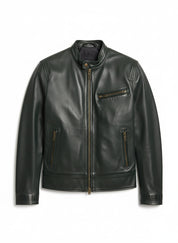 close-up-lay-flat - Men Black leather slim fit jacket, Men biker jacket, Motorcycle jacket