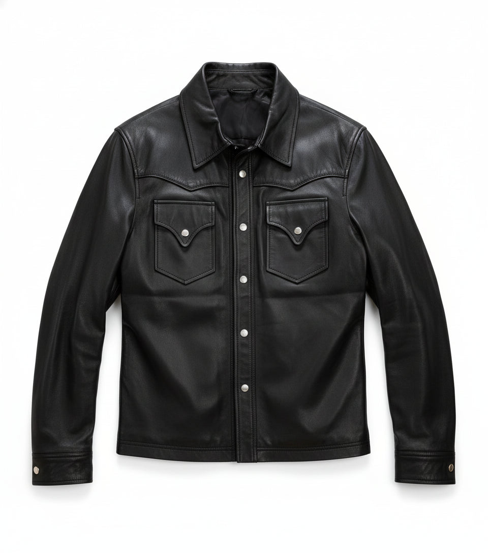 close-up-lay-flat - Men Black Leather Slim fit Jacket with Cargo pockets, Men Fashion Jackets