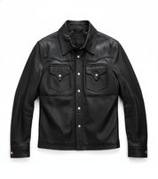 close-up-lay-flat - Men Black Leather Slim fit Jacket with Cargo pockets, Men Fashion Jackets