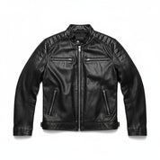 close-up-lay-flat - Men Black leather slimfit jacket, Men biker jacket, leather jacket men