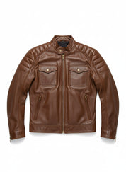 close-up-lay-flat - Men Brown Real Leather motocycle Jacket, Men Antique Brown Biker Jacket