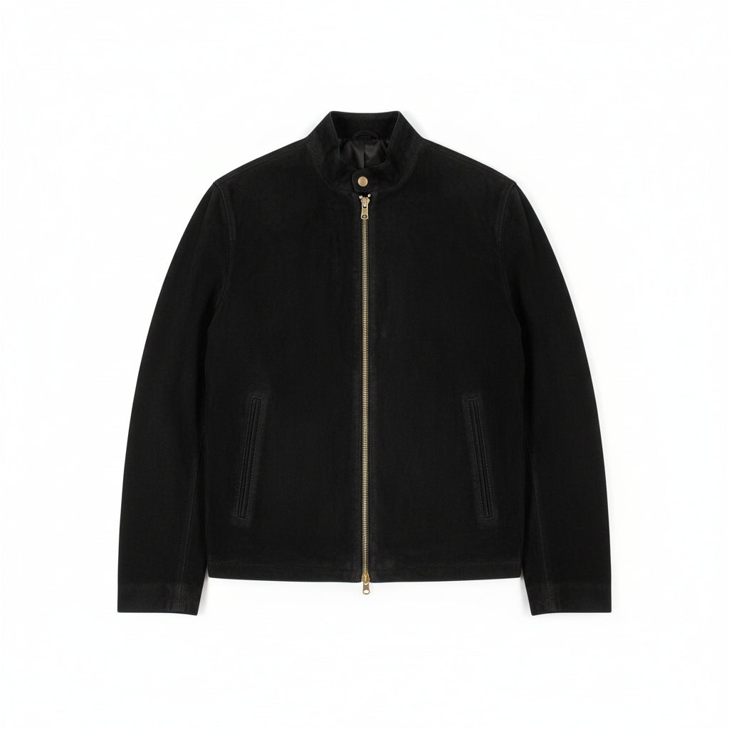 close-up-lay-flat - Men charcoal Black jacket, suede slim fit jacket, black suede jacket men