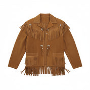 close-up-lay-flat - Men Cowboy Genuine Suede Western Jacket, Cowboy Leather Jacket With Fringe
