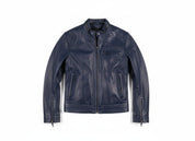 close-up-lay-flat - Men Navy blue biker leather Jacket, Blue motorcycle jacket, jacket for men
