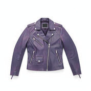 close-up-lay-flat - Men Purple Leather Fashion Jacket, Purple Leather Biker Jacket