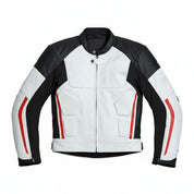 close-up-lay-flat - Men two tone Biker Leather Jacket, Mens motorcycle Racing Jacket