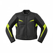 close-up-lay-flat - Men Yellow and black contrast Motorcycle racing Jacket with Safety Pads