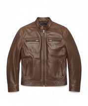 close-up-lay-flat - Men's Antique Brown Biker Leather Jacket
